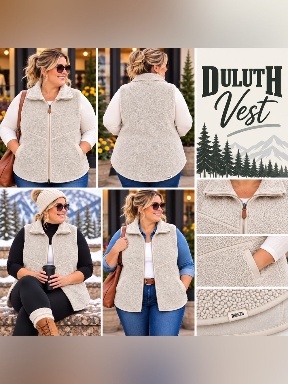 Duluth Trading Women’s Sherpa Fleece Vest Dual Zip Cream Beige Outdoor Size: 4X